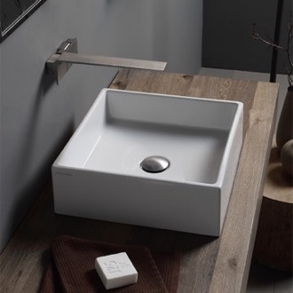 Bathroom Sink Square White Ceramic Vessel Sink Scarabeo 8031